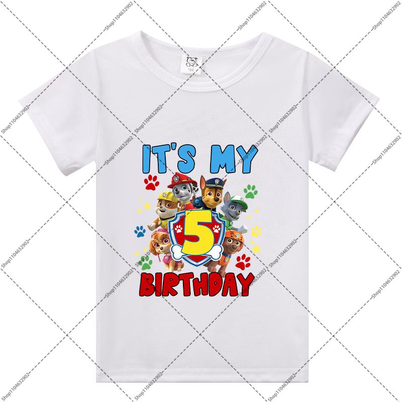 Paw Patrol Children Birthday T-shirts Cartoon Anime Numbers 1-9 Printed Tops Boys Girls Summer Clothes Kids Party T-shirt