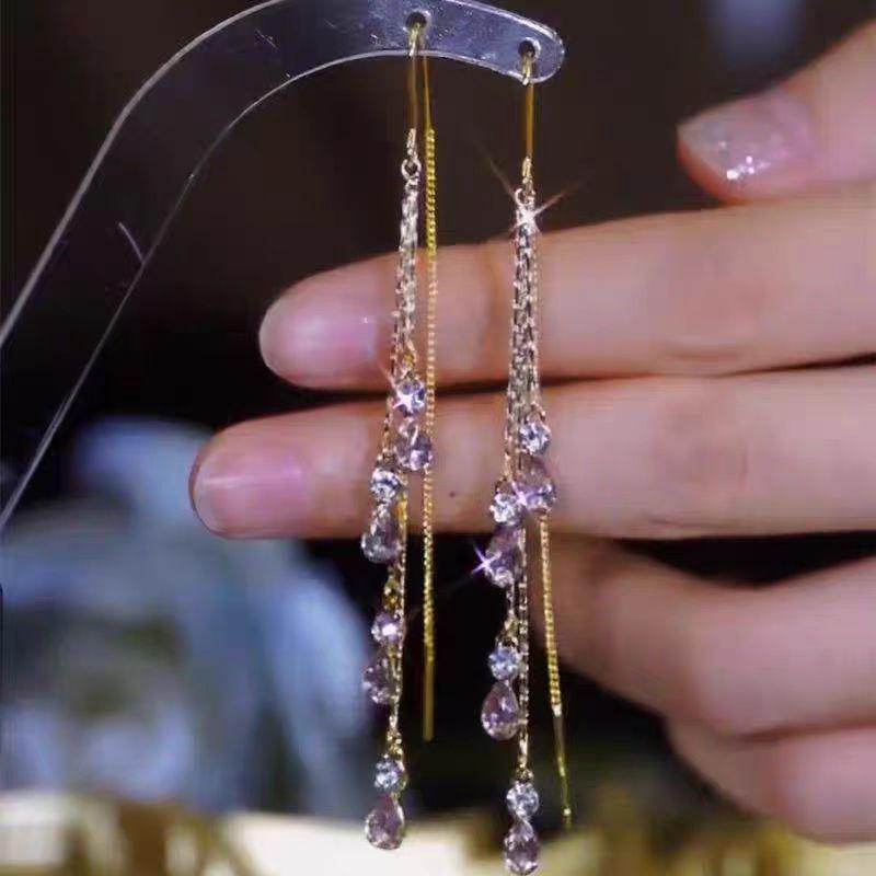 

Элегантные красочные серьги-капли со стразами, висячие серьги с кисточками, роскошный винтажный элегантный стиль, ювелирные изделия из сплава, модный декор для женщин, праздничные украшения, подарок фиолетовый