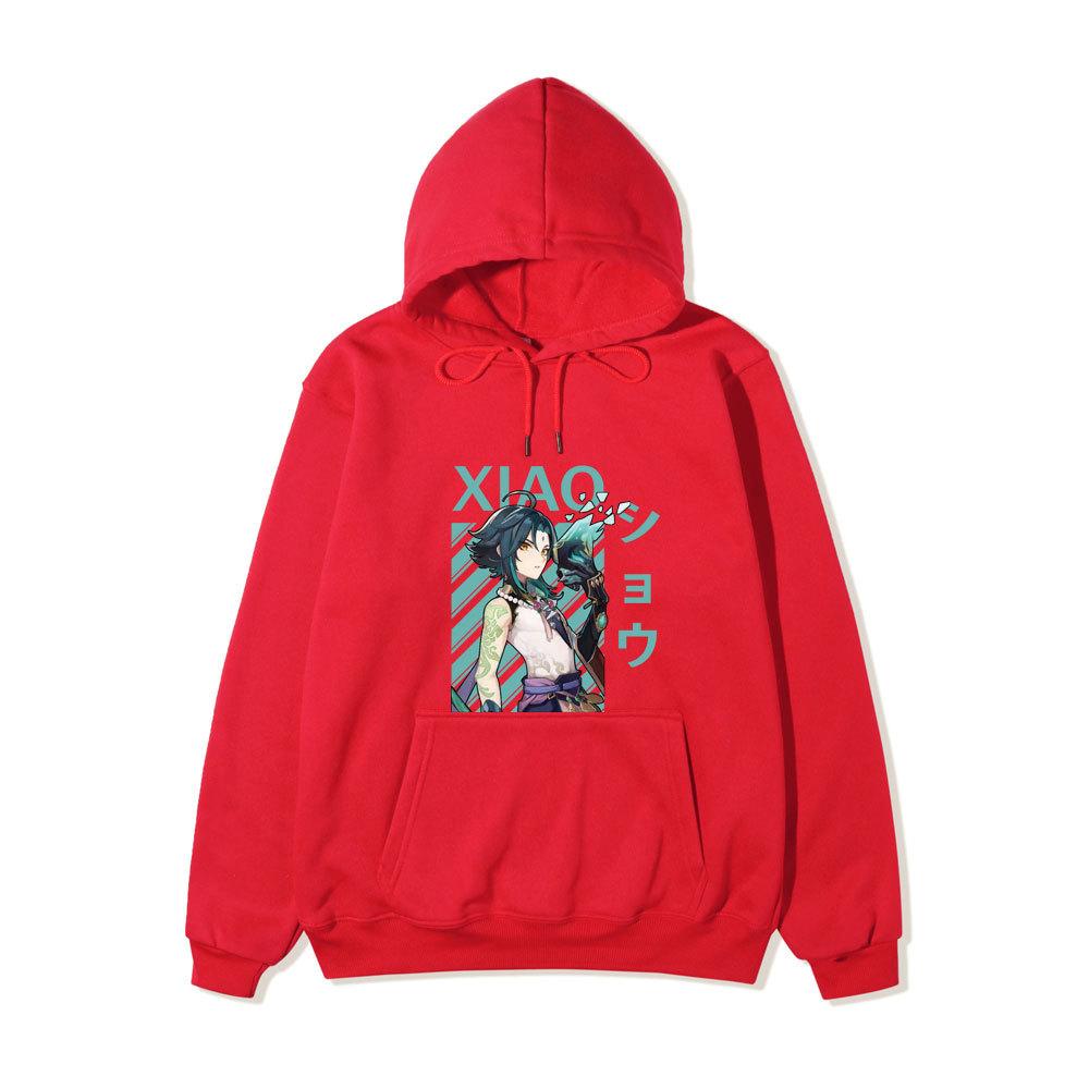 Genshin Impact Xiao Kapüşonlu Üniseks Polar Sweatshirt Anime Karakter Baskılı Sonbahar Kış Kazak