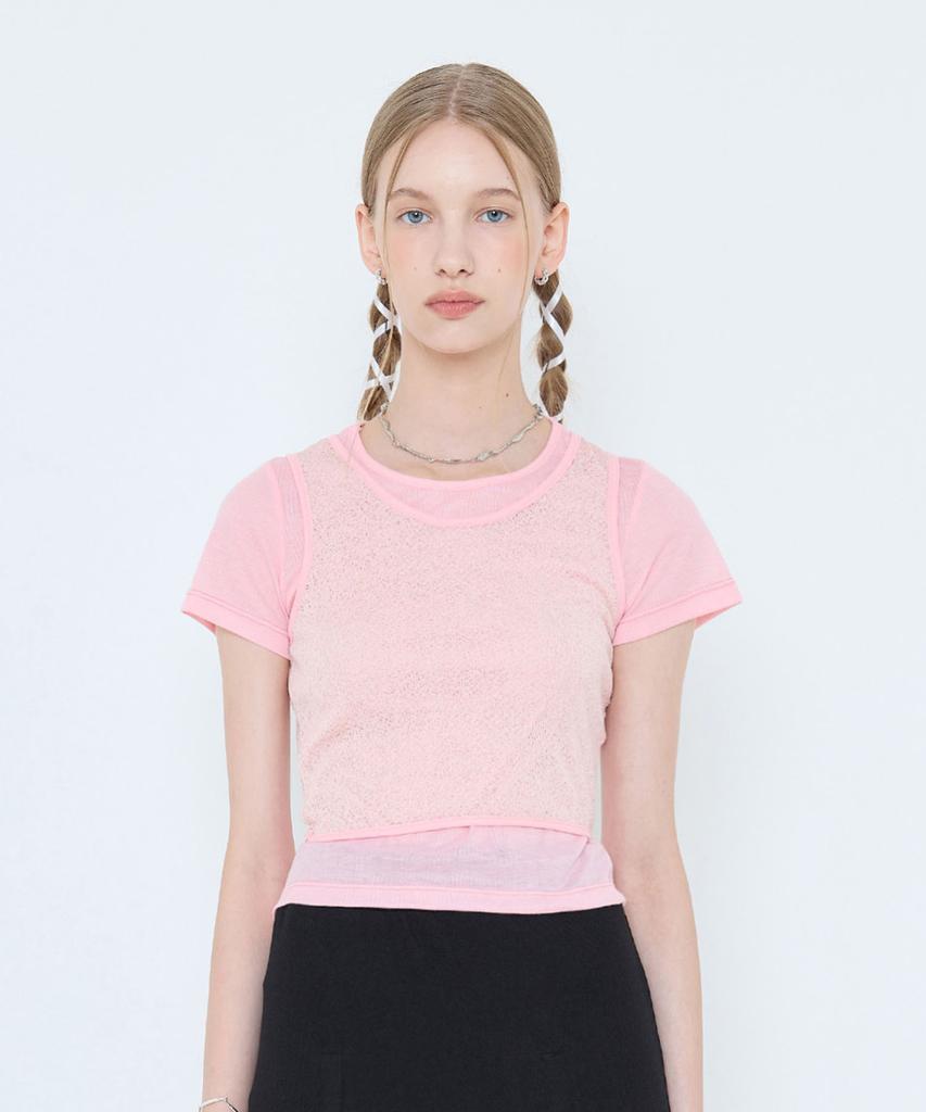 LARTIGENT L4 Ribbon Layerd T-Shirt(Pink)