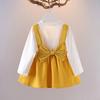 2PCS Children Clothing Set Spring Summer Girls Suits Printing Long Sleeve Tops + Suspender Skirt Clothing Set