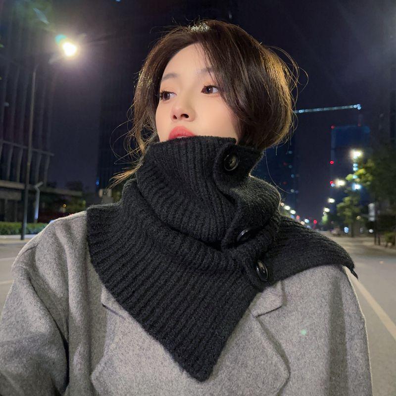 Button Scarf Women's Winter New Versatile High-end High-end High-necked Scarf Foreign-style Coat Shawl Warm Scarf Pullover