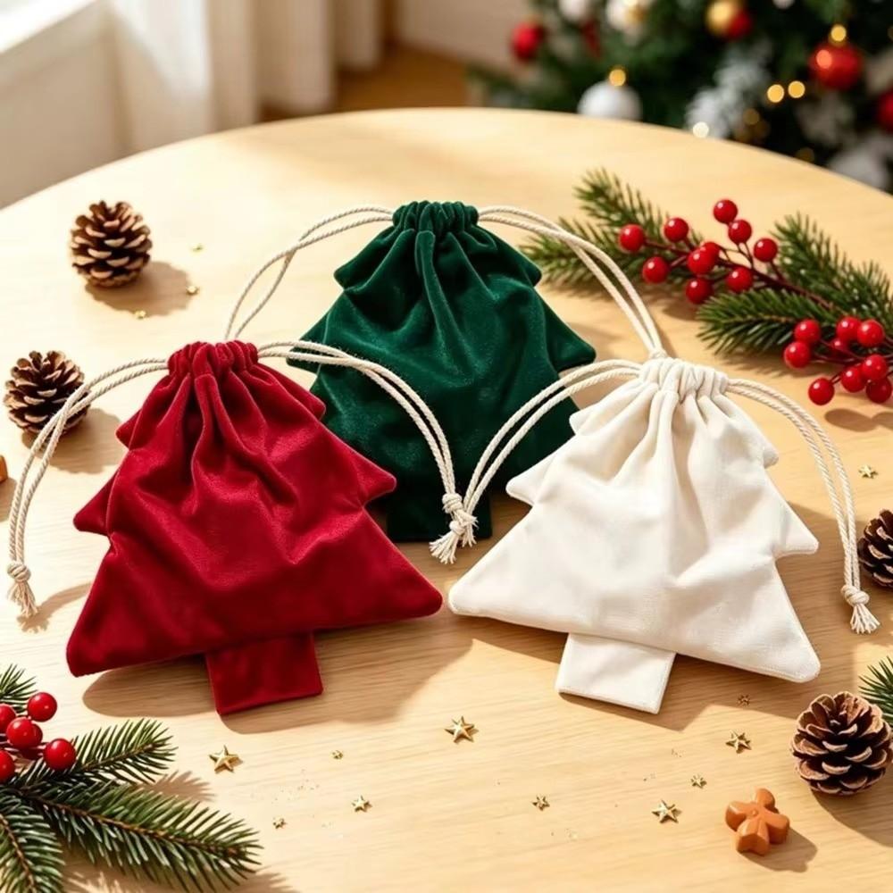 3Pcs/Set Velvet Christmas Tree Gift Bags Tree Shaped Christmas Candy Treat Bag Birthday Party