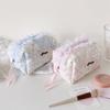 Quilted Makeup Bag Lace Bow Zipper Ruffles Pen Bag Sweet Toiletry Case  for Women Girls