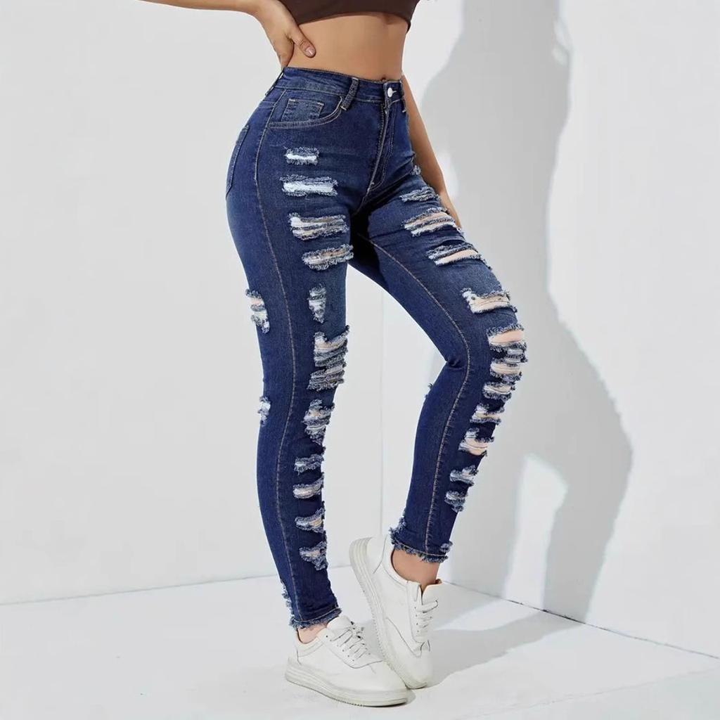 Ripped Skinny Pants, High Elasticity, High Waist, Suitable for All Seasons Jeans for Women
