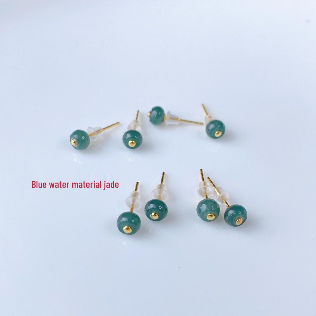 Natural Blue Jade Dangle Earrings with 14K Gold Plated Cloud Buckle - Chinese National Style Jewelry