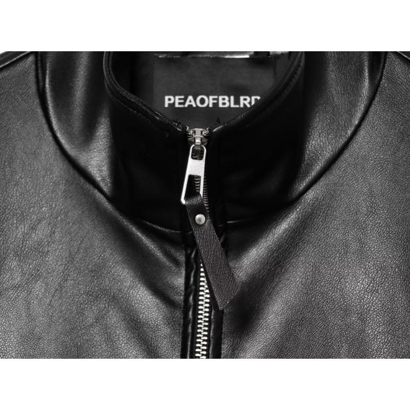 Women S Black Faux Leather Zip Up Stand Collar Long Sleeve Casual Coat