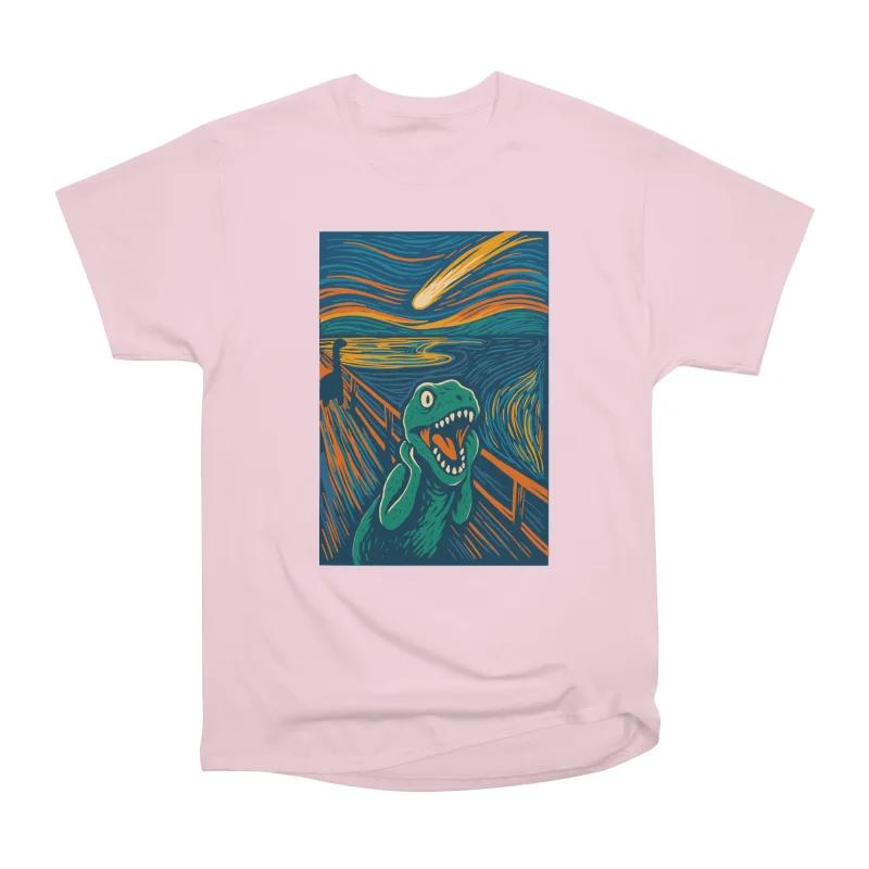 Men Casual Shirts Short Sleeves DINOSAUR SCREAM Pink Tees Oversized T-shirts S
