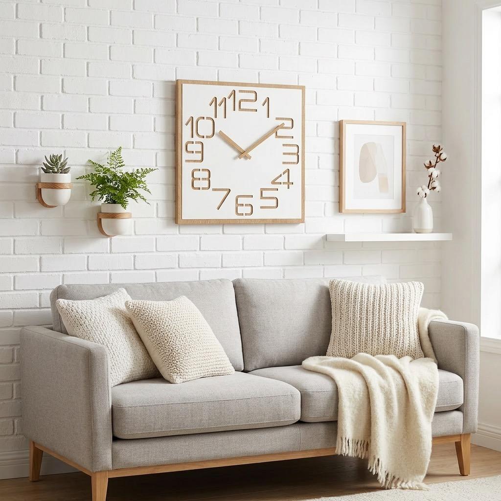 Digits oak wall clock 60cm white