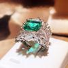 Hot Selling New Product Simulation Emerald Tourmaline Opening Ring Female Luxury Princess Square Full Diamond Ring Party Gift