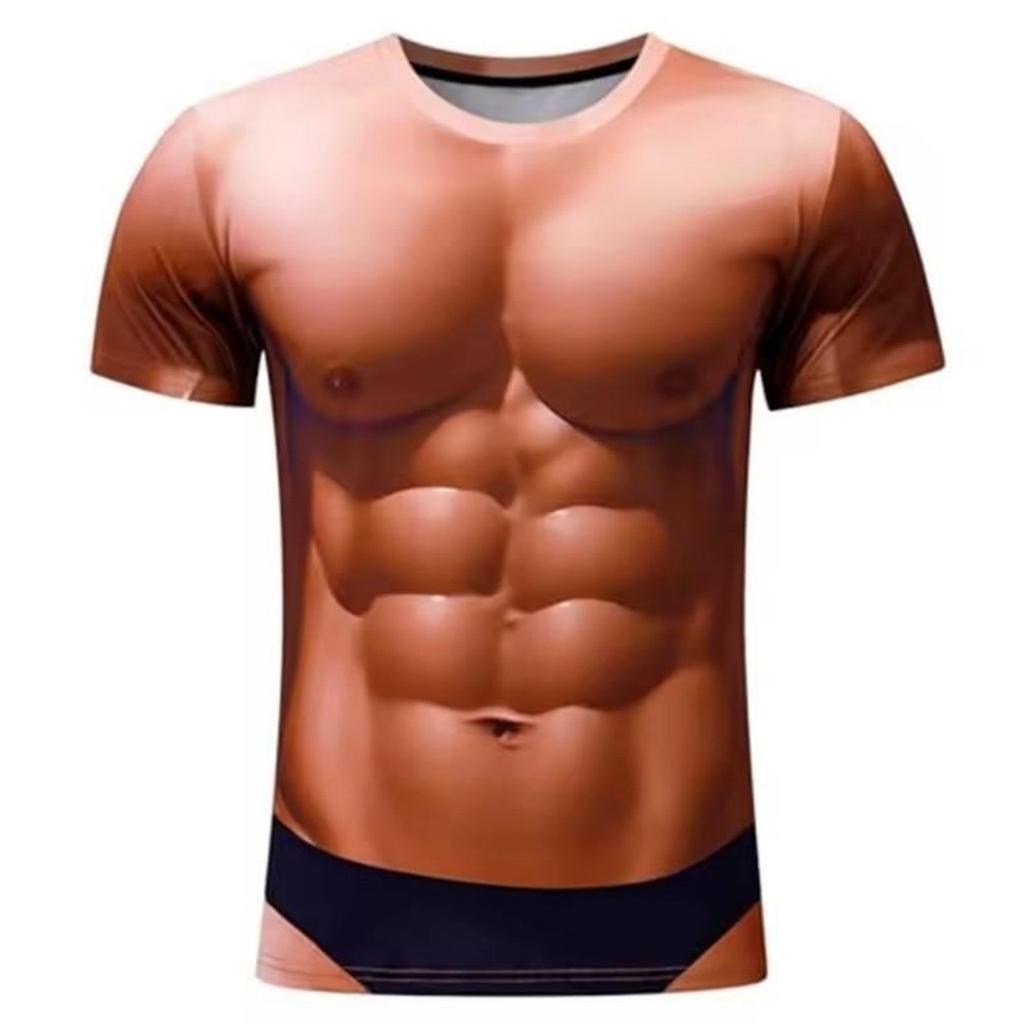 Men's Realistic 3D Muscle Tattoo Printed T-Shirt Funny Novelty Casual Camiseta Summer Holiday Streetwear Short Sleeve Tees