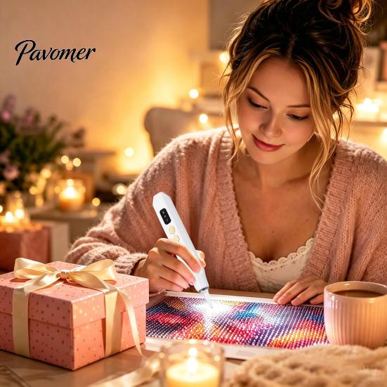 Automatic Bead Dispenser Electric Rhinestone Art Pen with Light, Wireless Rechargeable Vaccum Pen, Lightweight Loader 2 Suction Levels, Faux