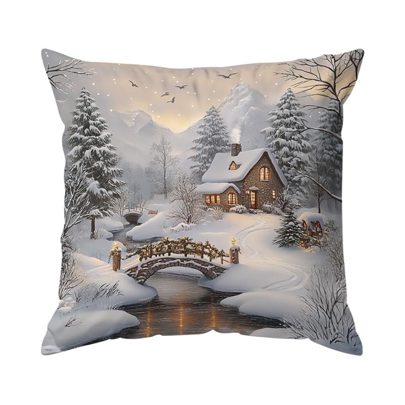 Christmas Winter Village Decorative Pillow Cover 18X18 Inch Pillow Cover Throw Cushion Cover For Home Car Sofa 1Pc