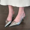 New Women's Sandals Pointed Toe Slingbacks Gold High Heels Dress Shoes Silver Pumps  Summer Wedding Shoe  Mujer
