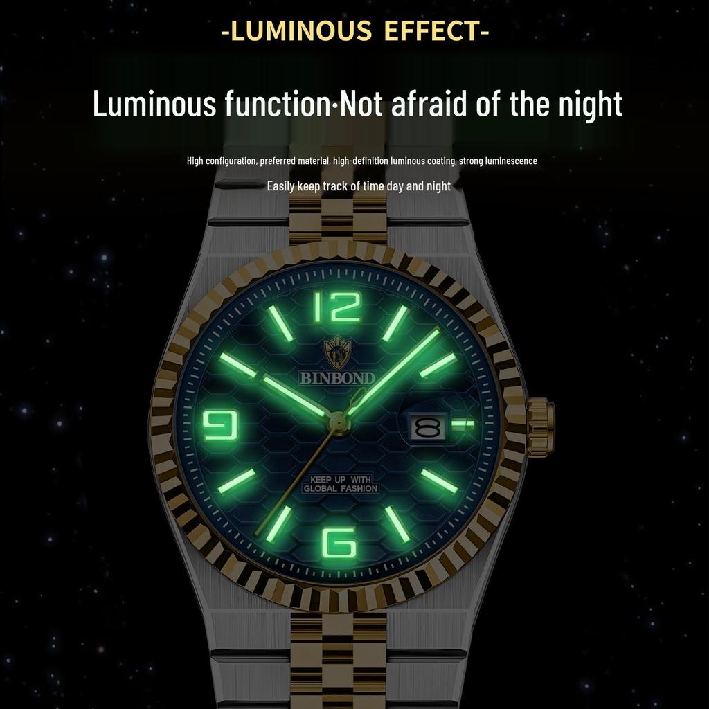 Binbang BINBOND Men's Luminous Waterproof Watch with Calendar and Large Dial