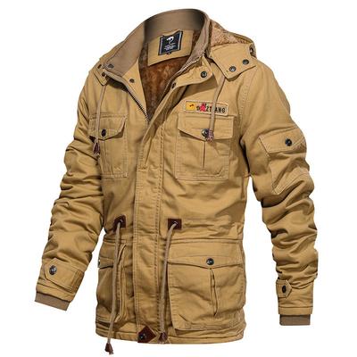Men 'S Hooded Plus Velvet Thick Embroidered Jacket Plus Size Pure Cotton Washed Jacket For Man