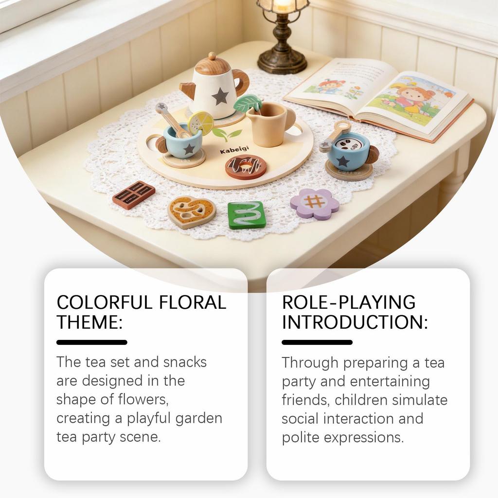 DOWMOO Wooden Afternoon Tea Role-Play Toy for Dexterity and Fun Playhouse Activities