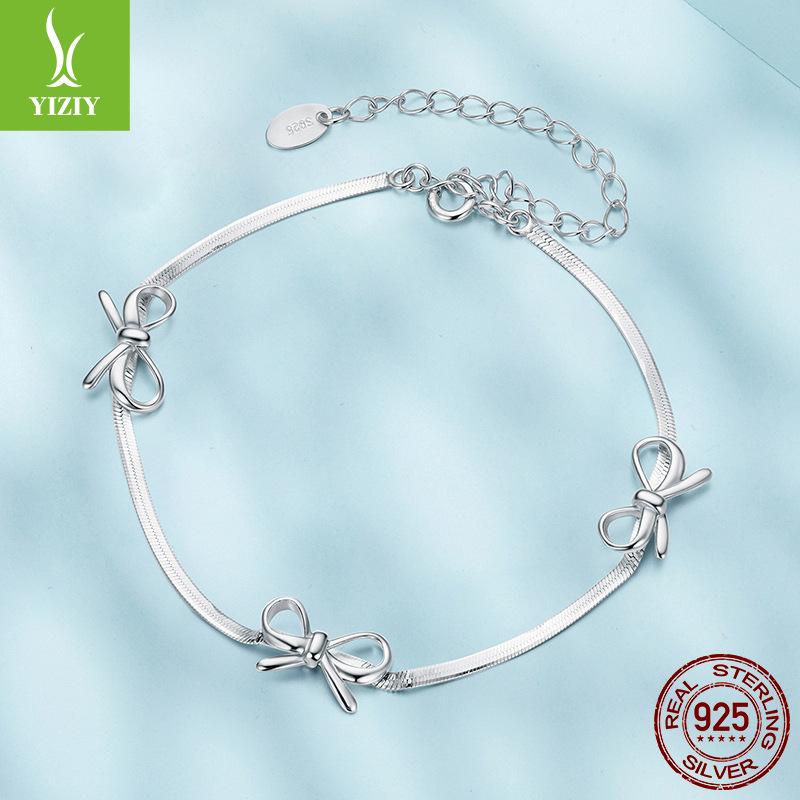 S925 Sterling Silver Bow Bracelet, Simple Romantic Fairy Style Sterling Silver Bracelet Jewelry