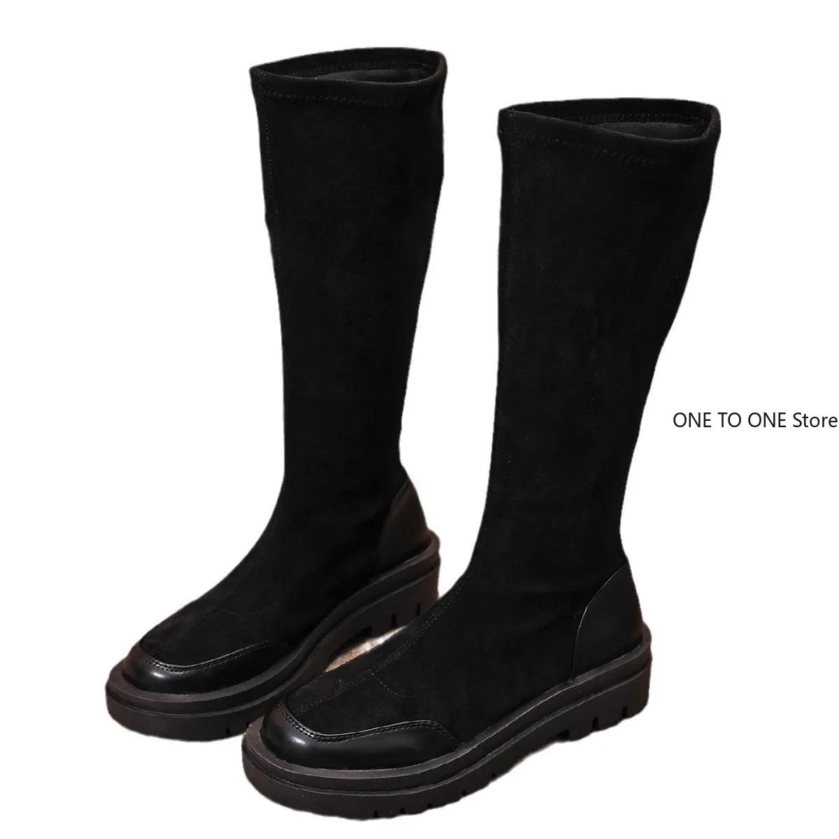 Винтажные эластичные женские сапоги до колена — фото 6