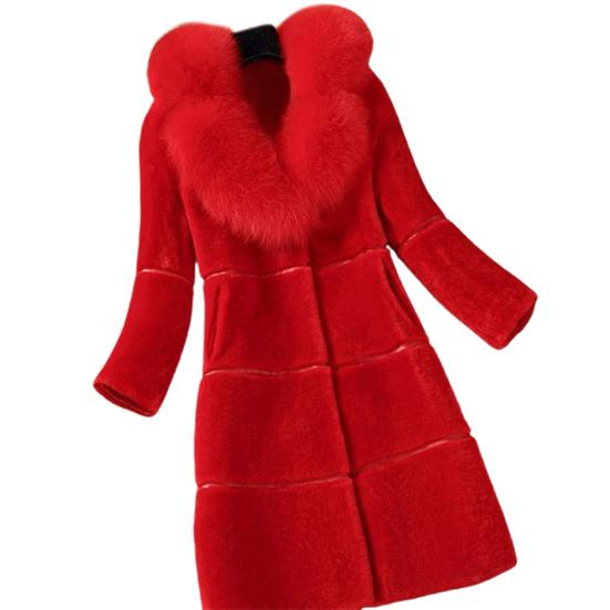 Faux Fur Coat Long Sleeve Thick Winter Plush Autumn Turn Down Collar Office