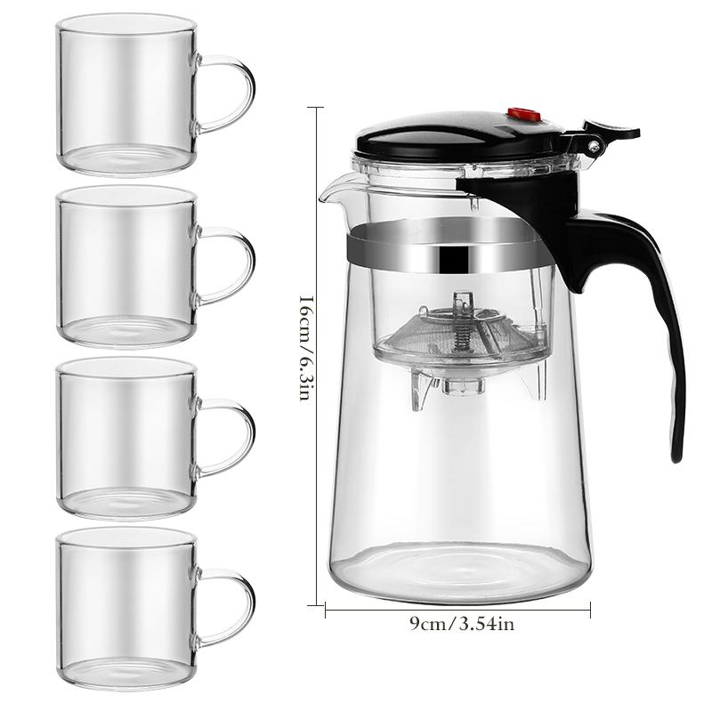 1 piece of high borosilicate glass teapot with a simple one click tea maker, ideal for home, office, and restaurant use