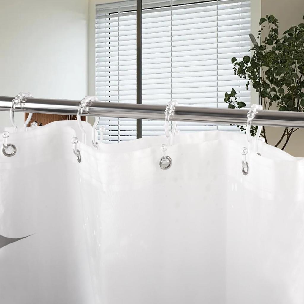 Shower Curtain Hooks, 12 Pcs Clear Shower Curtain Rings, Plastic Glide Roller Shower Hooks, Rust Proof Anti-Drop Shower Rings, Smooth Sliding Double