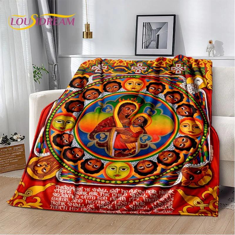 HD Africa Ethiopian Painting Art Cartoon Blanket,Soft Throw Blanket for Home Bedroom Bed Sofa Picnic Travel Office Cover Blanket