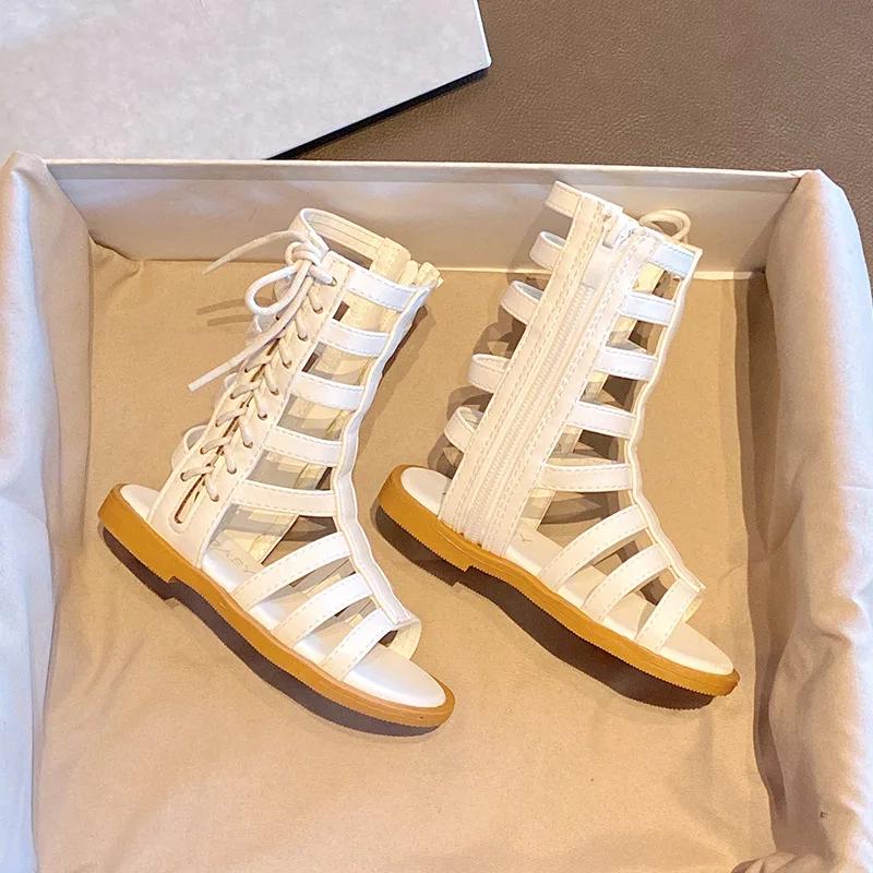 Summer Fashion Roman Boots High-top Girl Sandals Kids Gladiator Sandals Low Heel Child Sandals Girls Kid Shoes Side 21 белый