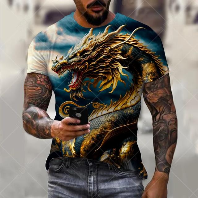 

Мужская футболка с драконом, модная футболка с 3D принтом, с животным узором, с короткими рукавами, уличная одежда большого размера, футболки, летние повседневные мужские топы 6XL