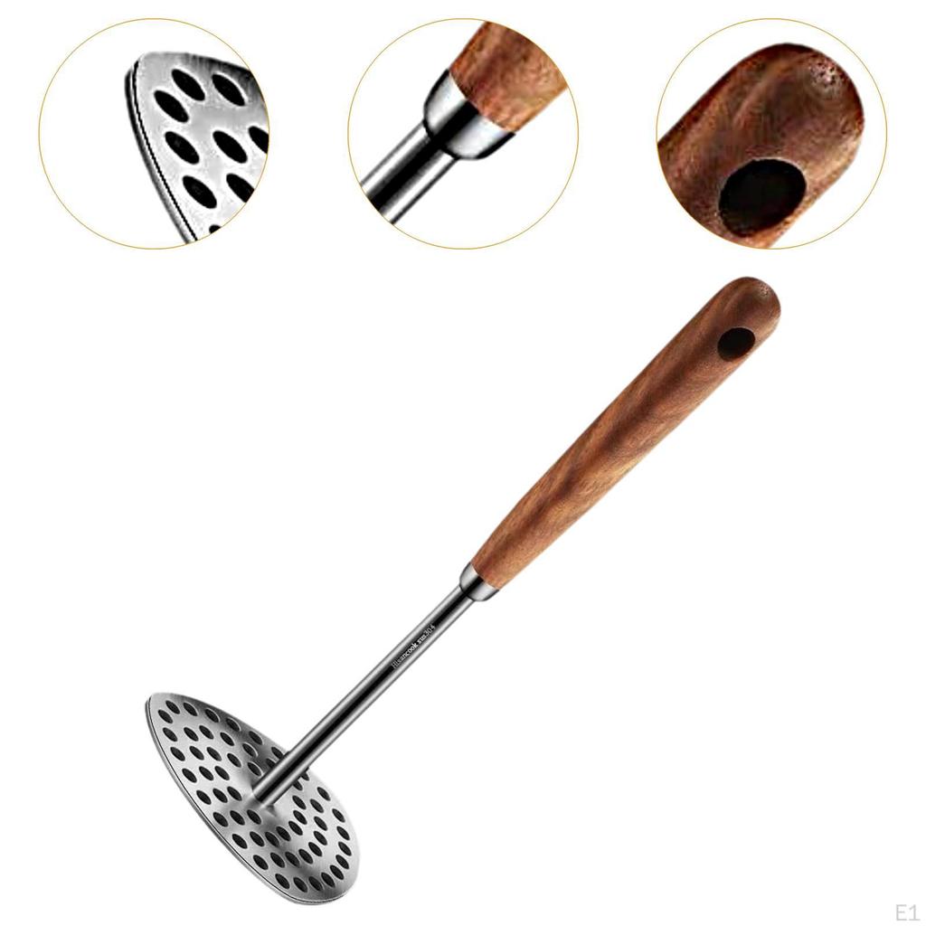 Kuchenny tłuczek do ziemniaków, narzędzie do ugniatania jedzenia dla niemowląt, tłuczek do ziemniaków, stal nierdzewna, drewniany, gładki, nieprzywierający