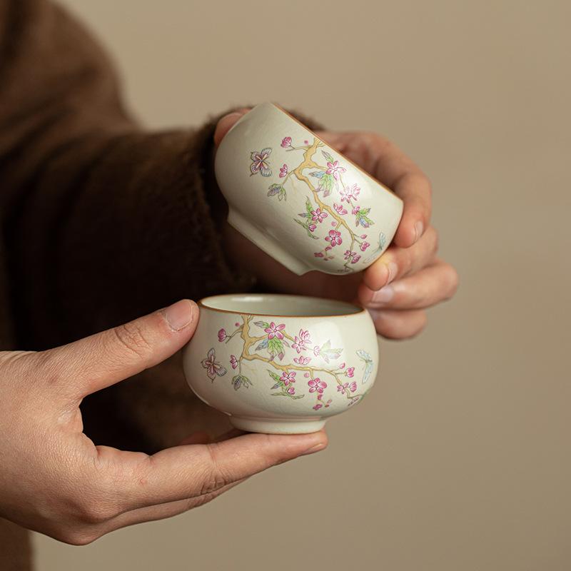 Ru kiln tea cup large master cup high-end household wisteria flower tea cup kung fu tea set single cup ceramic Chinese style