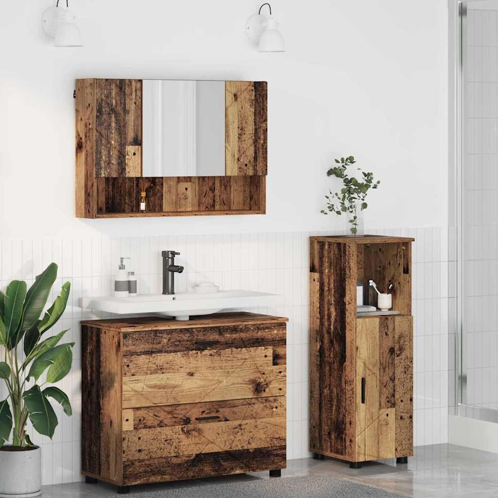 Bathroom Furniture Set with Door 3 Pcs Reclaimed Wood Plywood and Metal