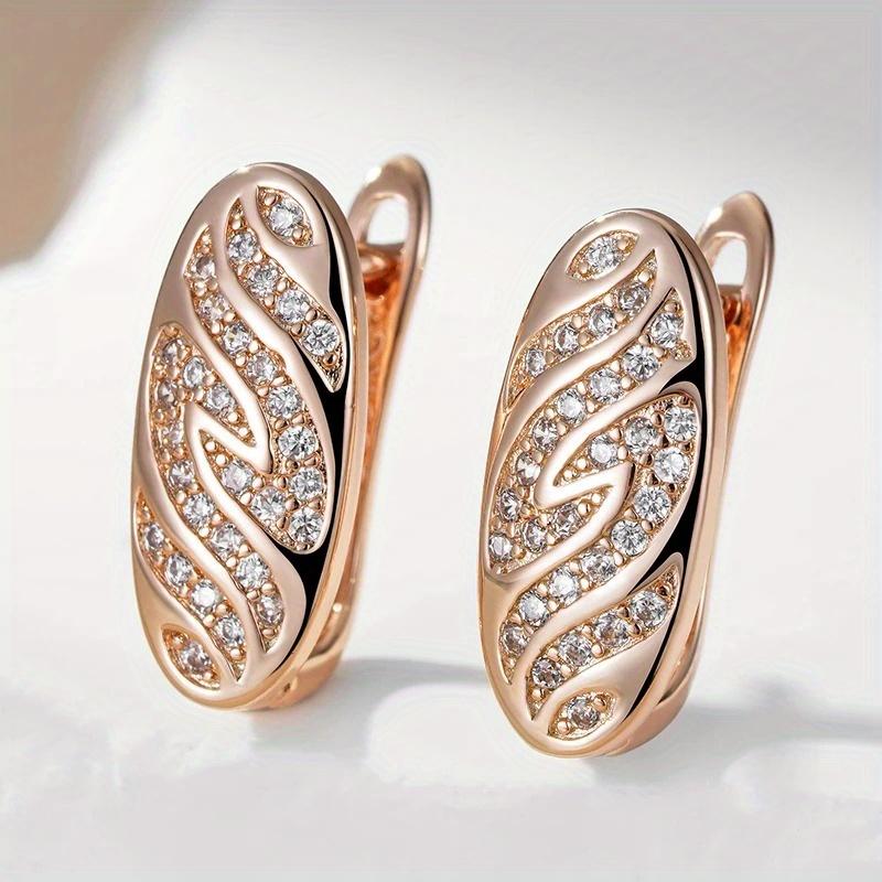 High-end Sparking Synthetic Zirconia Hoop Earrings Women's Exquisite Festival Wedding Golden Plated Jewelry Accessories