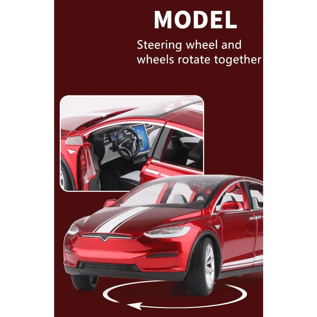 1/24 Tesla Model X SUV Alloy Car Model Diecast Metal Vehicles Car Model Simulation Sound and Light Collection Childrens Toy Gift