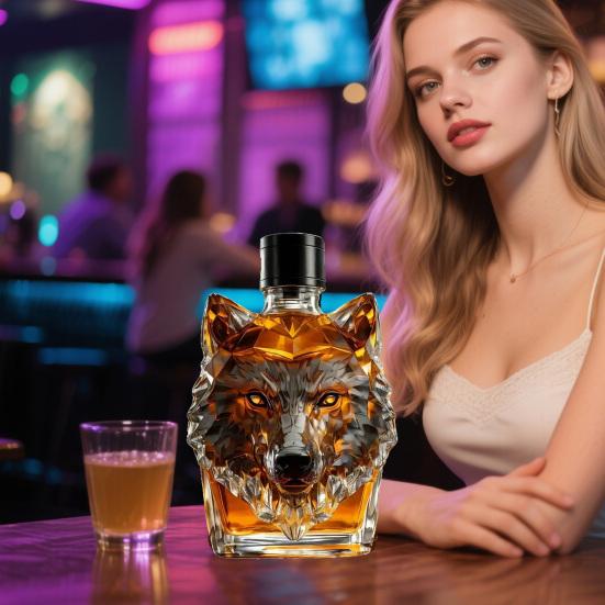 300ml Whiskey Bottle Decanter Wolf Head Shape High Borosilicate Glass Wine Bottle Leak-Proof Seal Whiskey Decanter