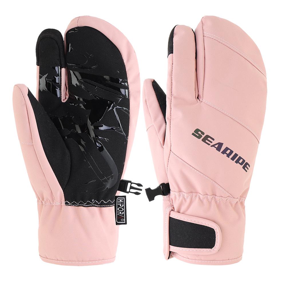 SEARIPE Three-Finger Waterproof Ski Gloves for Couples - Warm, Breathable, and Ideal for Single and Double Board Sports.