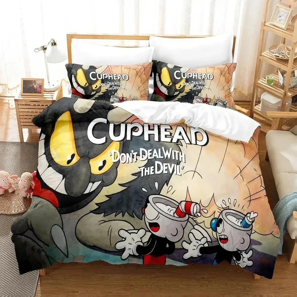 Cartoon Mugman Cuphead Bedding Set Duvet Cover Bed Set Quilt Cover Pillowcase Comforter King Queen Size Boys Adult Bedding Set