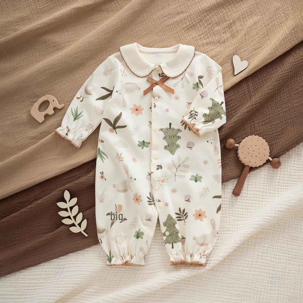 Mono de Algodón Floral Tipo A de Cuatro Estaciones para Bebés Niñas - Atuendo de Princesa para Primavera y Verano para Celebración de 100 Días