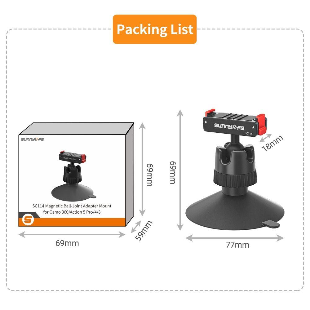 Ball Head Camera Mount for DJI Osmo 360/Action 5 Pro/4/3 Action Camera Accessories