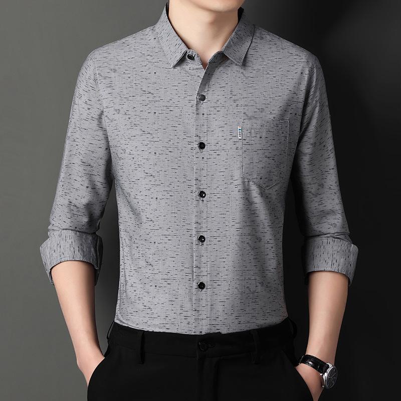 

Весенне-осенняя мужская рубашка с длинным рукавом, тонкая, с принтом, для среднего возраста, с настоящим карманом, повседневная XXXXL