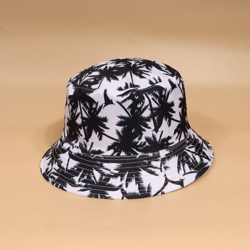 Fashion Bohemian Style Fisherman Hat Lightweight Casual Sun Hat Coconut Tree Print Uv Protection Bucket Hat Fashion Wear