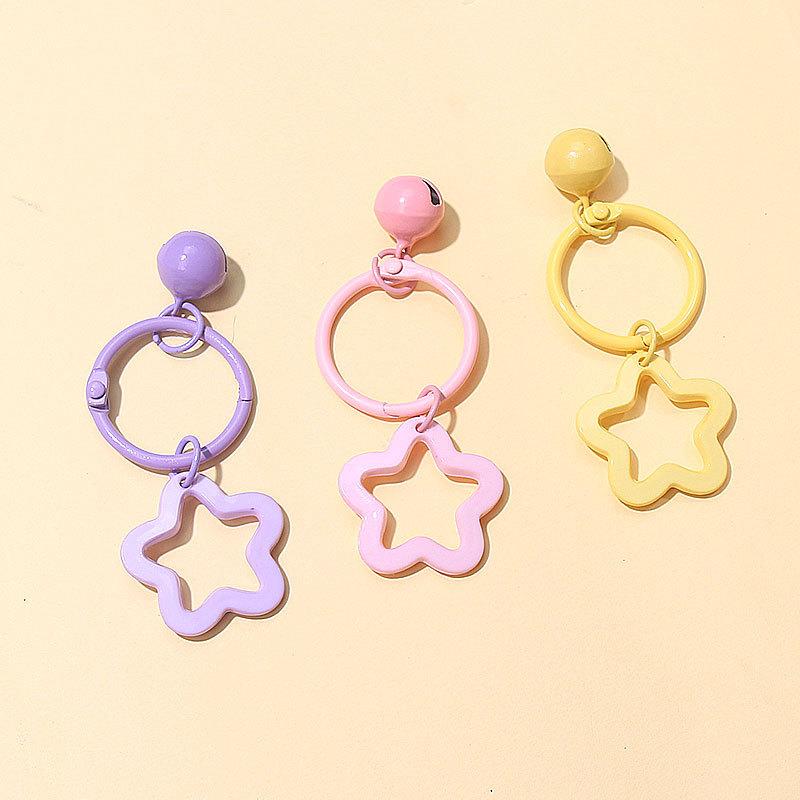 2pcs Korean Version of Ins Small Fresh Color Small Star Bell Keychain Candy Color Keyring Pendant Women Bag Keychain Accessories