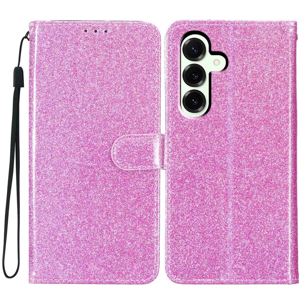 Dla Samsunga Galaxy S25 FE Etui Portfelowe Brokatowe Odporne na Zarysowania Skórzane Etui z Podstawką i Paskiem