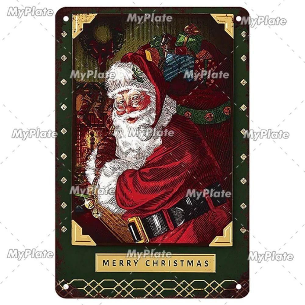 Vintage Christmas Metal Tin Sign Home Festive Wall Decor