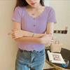 Summer Women Fashion Slim Short Sleeve T-shirt Knitted Elastic Short Tops
