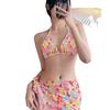 2026 Girl Small Fresh Bikini Sexy Small Breasts Gather Fashion Printing Split Skirt Swimsuit Women's Three-piece Set