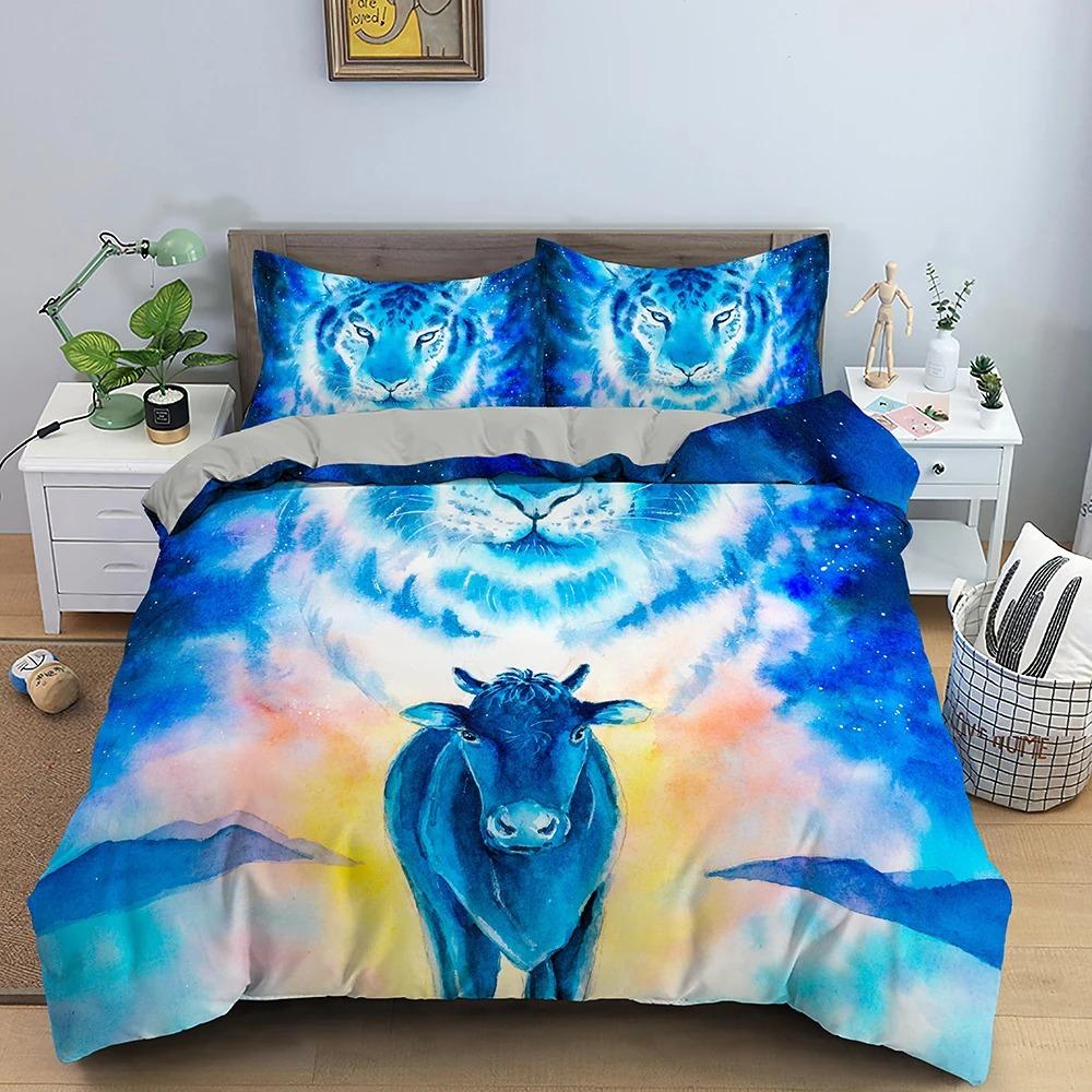 Cartoon Tiger Animal Comfortable Duvet Quilt Cover Pillowcase Bedding Set Children Bedroom Decoration Home Textile