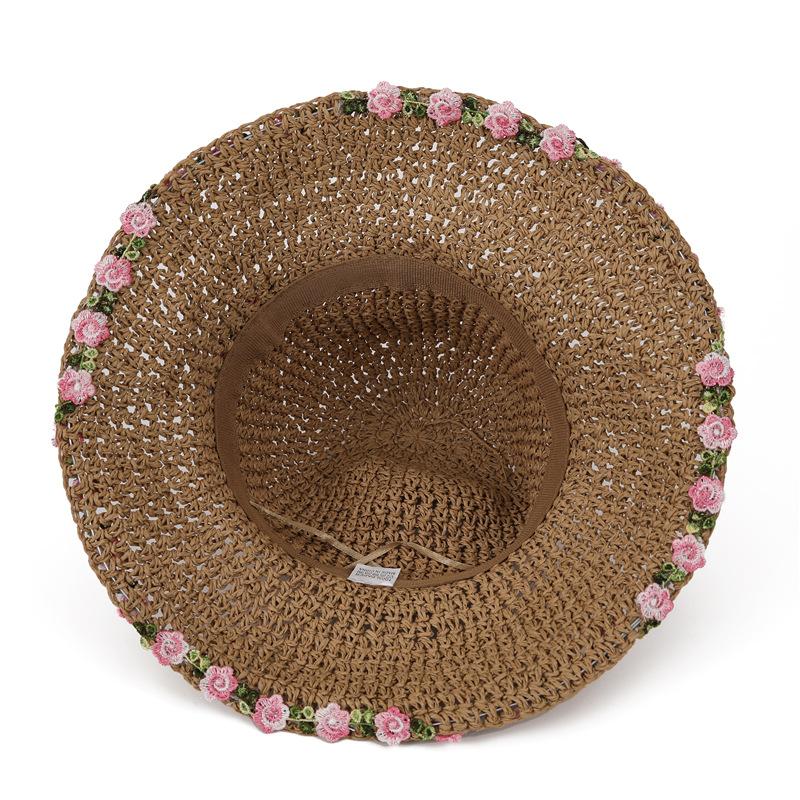 Idyllic Weaving Small Flowers Fisherman Straw Hat Woman Summer Seaside Photo Beach Sun Protection Sun Shade Hat