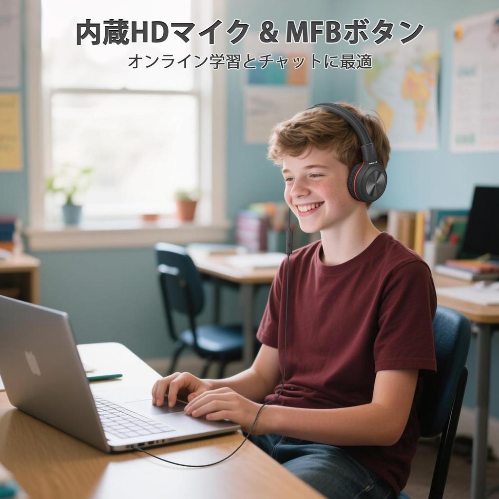 SIMOLIO Wired Headphones with Mic for and Foldable Headset with Volume Limit for Share Jack Airplane Computer Laptop Gift School, Boys, Girls, Kids,