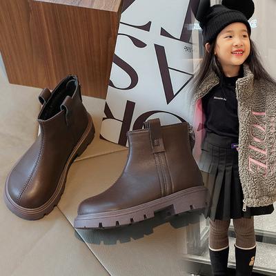 Children Short Boots New Winter Girl Pure Color Soft Black Leather Boots Children's Ankle Martin Boots
